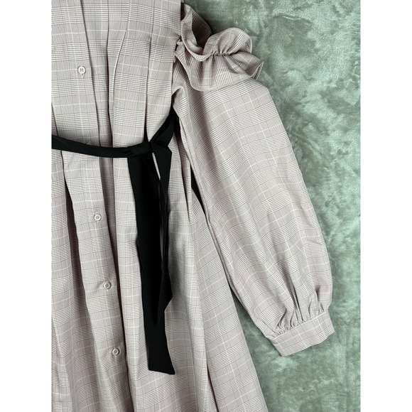 The Silhouette Pink Plaid Shirt Dress Dark Academia Heritage Tie Belt Pleated - Picture 6 of 16